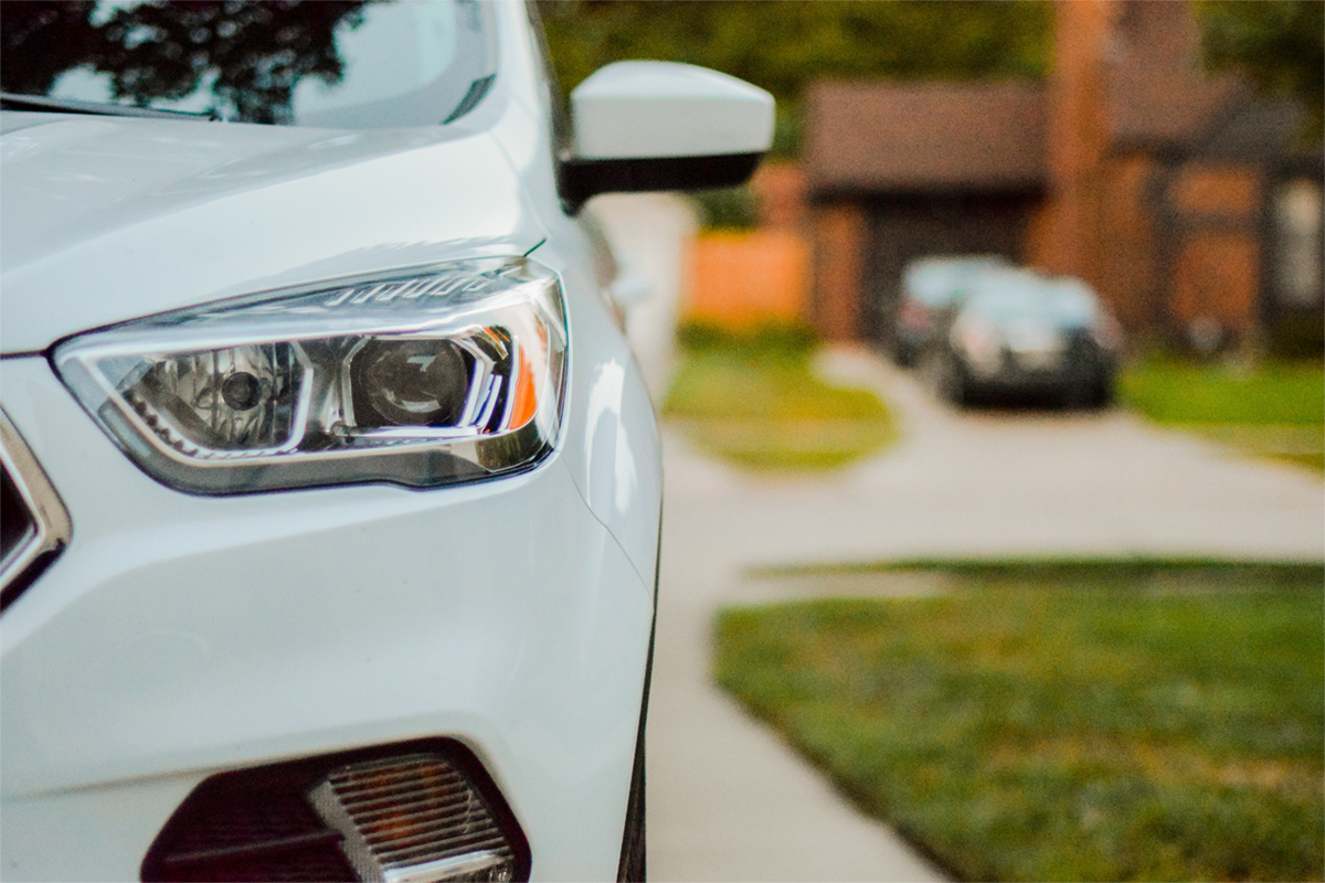 close up of car in driveway