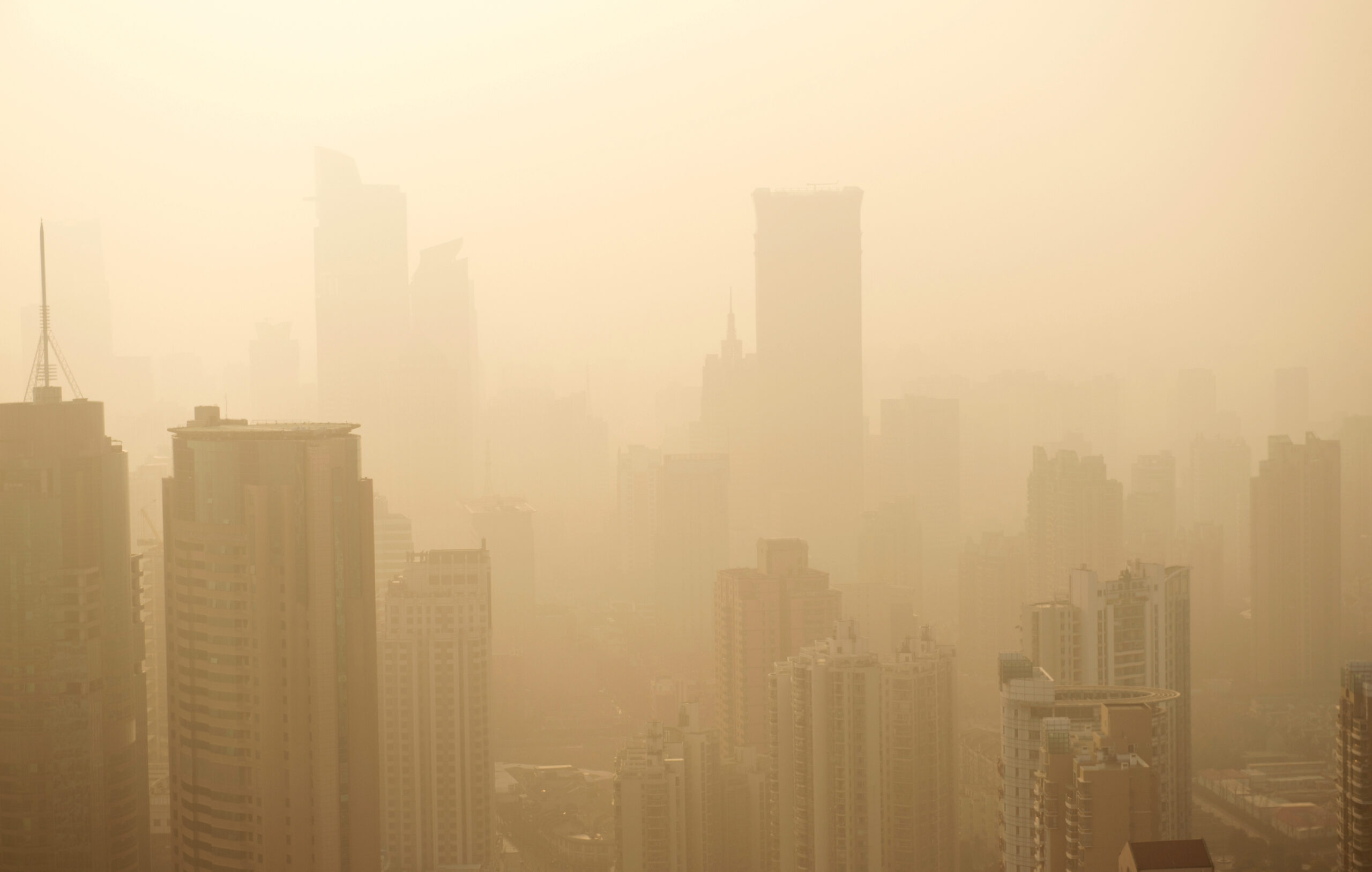 Hazy Orange Polluted City Skyline