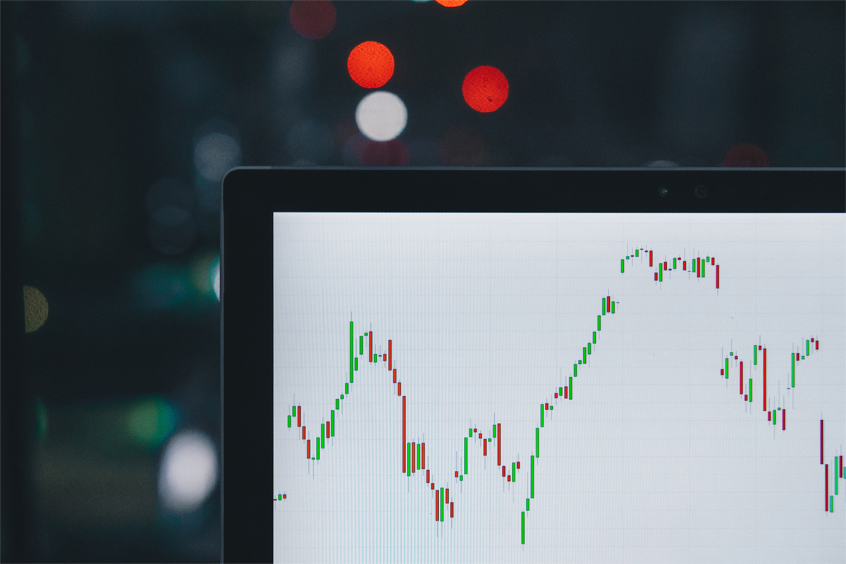 Trade market graph on computer screen